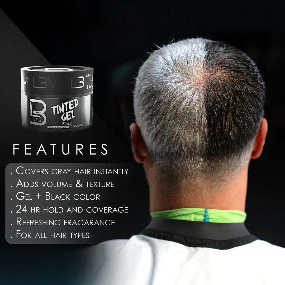 LV3 Tinted Hair Gel - Black Colour 250 ml
