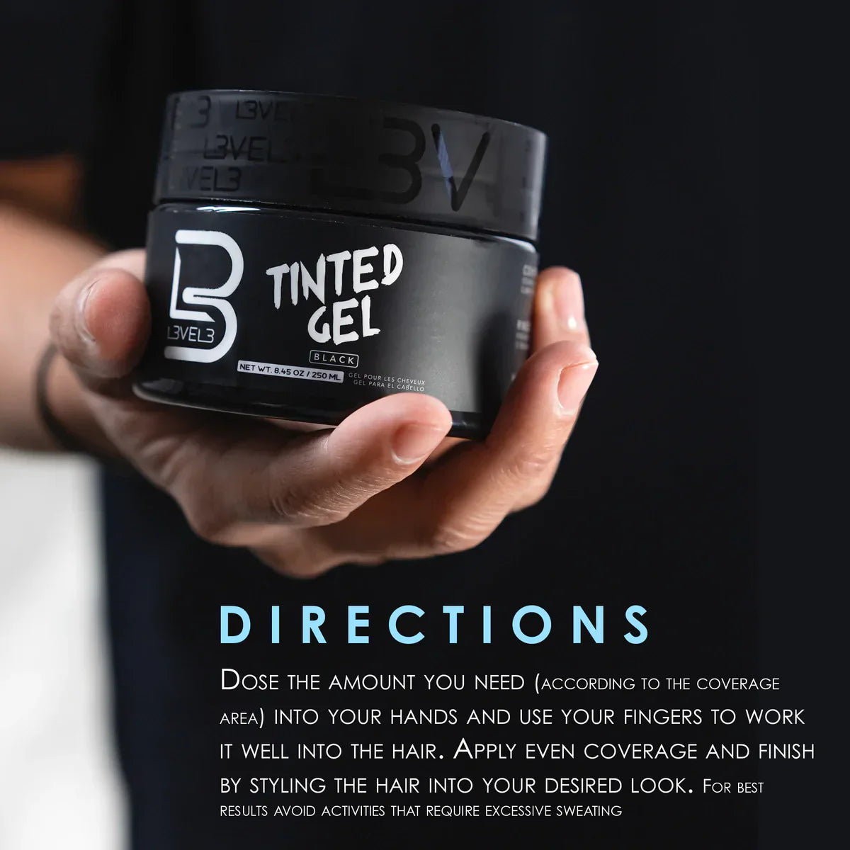 LV3 Tinted Hair Gel - Black Colour 250 ml