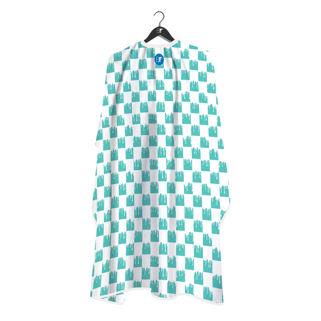 Barber Flow Dripped Checker Cape - Turquoise