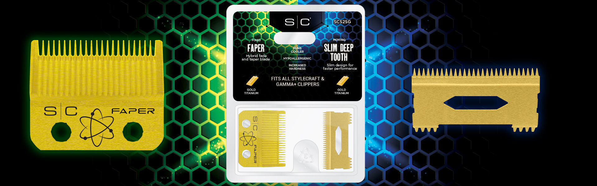 Stylecraft Fixed Gold Titanium Faper Blade with Gold Titanium Slim Deep Cutter
