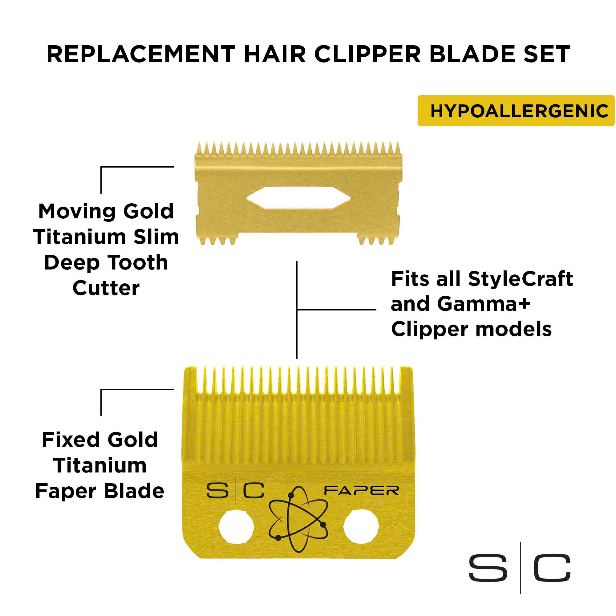 Stylecraft Fixed Gold Titanium Faper Blade with Gold Titanium Slim Deep Cutter