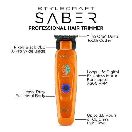 S|C Saber 2.0 Cordless Brushless Motor Trimmer Orange
