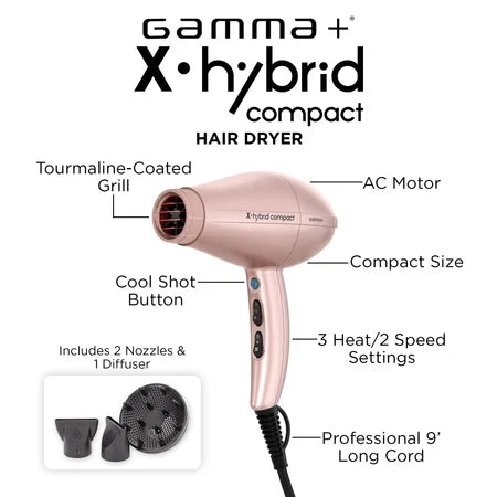Gamma+ X-Hybrid Cordless Compact Hair Dryer Rose Gold